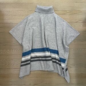 Sofia Cashmere Turtleneck Poncho Style Gray Stripes Sweater Size Medium Large